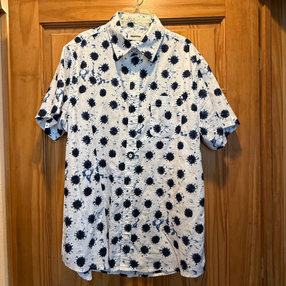 Taylor Stitch White and Navy Patterned Casual Shirt